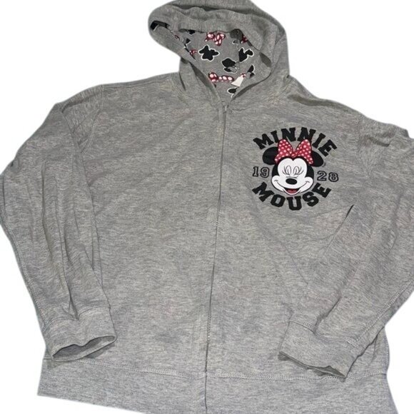 Disney Minnie Mouse 1928 Gray Zip-Up Hoodie Sweatshirt XL - Picture 1 of 6